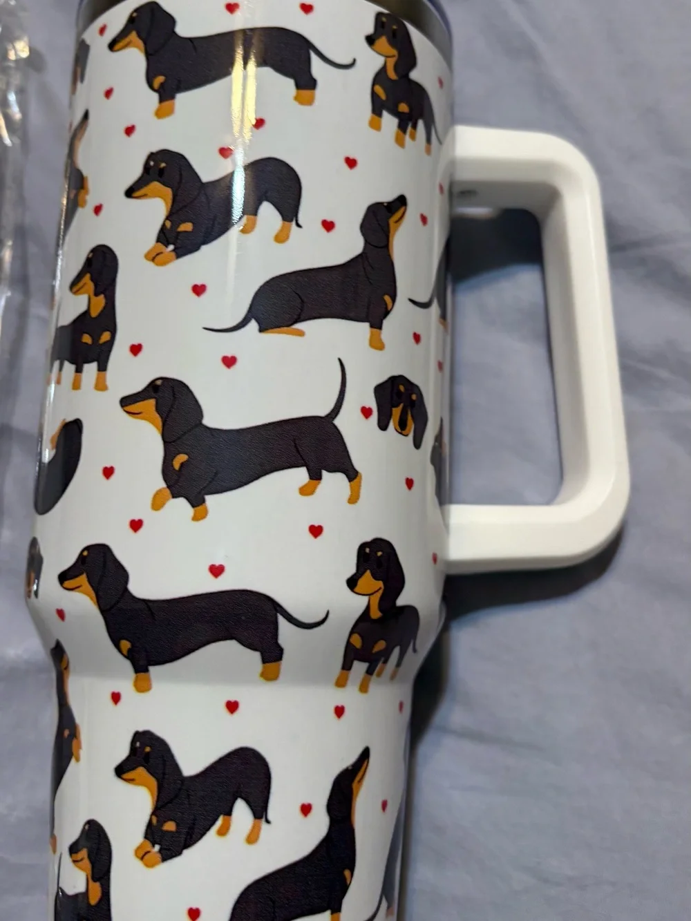 Dachshund Print White Travel Mug with Handle - Pets Dog